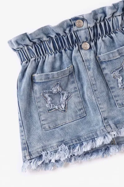 Yavruağzı (1-5 Yaş) Fitilli Bodyli Leopar Peluş Ceketli  Nakışlı Kot Etekli Kız Çocuk 3lü Takım 495746