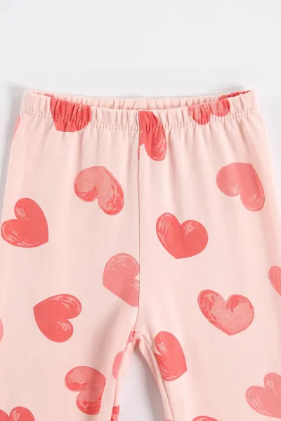 Yavruağzı (1-6  Yaş ) Kalpli  Ayı Baskılı Penye Kız Bebek&Çocuk  Pijama Takım 500331