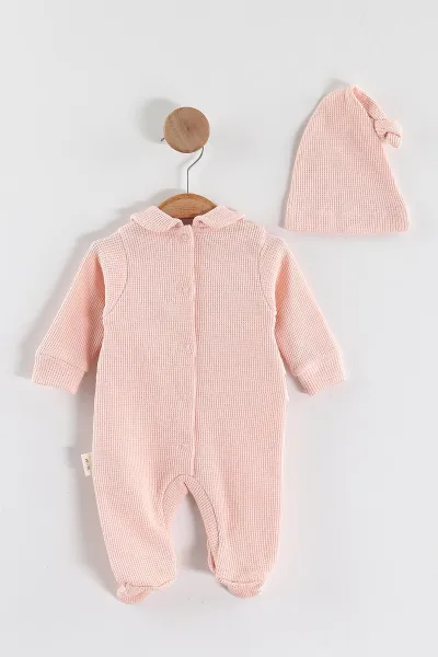 Yavruağzı (1-9 Ay)Çiçek Nakışlı Fisto Detaylı Patikli Kız Bebek Tulum 434931