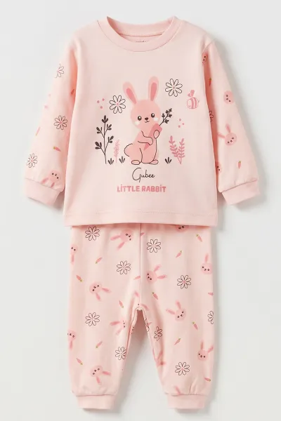 Yavruağzı (3-12 Ay) Little Rabbit Baskılı Penye Kız Bebek Pijama Takım 500322
