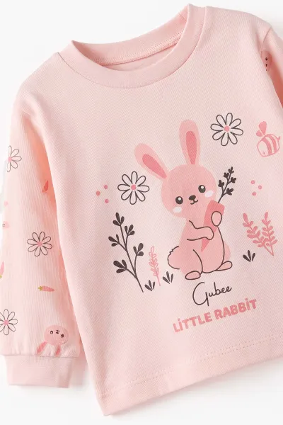 Yavruağzı (3-12 Ay) Little Rabbit Baskılı Penye Kız Bebek Pijama Takım 500322