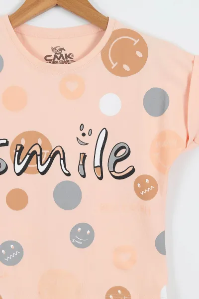 Yavruağzı (3-12 Yaş)Smile  Baskılı  Kız Çocuk Kısa Kol Tişört 354029