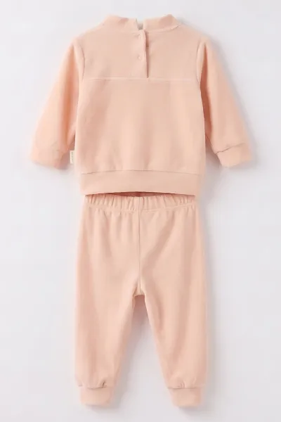 Yavruağzı (3-18 Ay) Best Mom Ever Nakışlı Kadife Kız Bebek Takım 487630