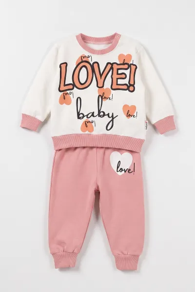 Yavruağzı (3-24 Ay) Love Baskılı   Kız Bebek Mevsimlik Takım 472760