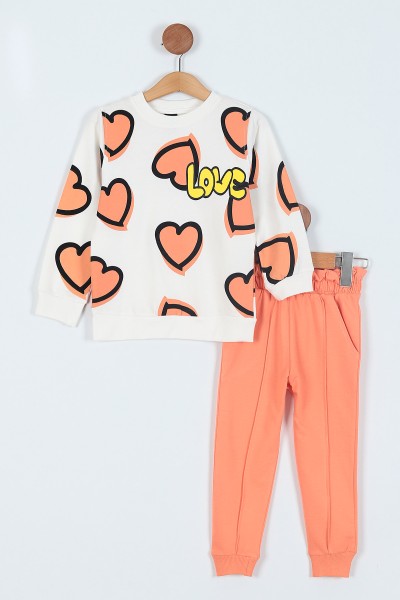 Yavruağzı (3-6 Yaş) Kalp Love Baskılı iki İp Kız çocuk Takım 216571