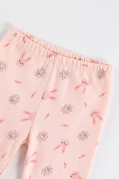 Yavruağzı (3-6 Yaş ) Little Rabbit Baskılı Penye Kız Çocuk  Pijama Takım 500336