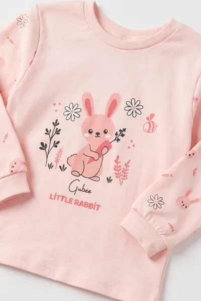 Yavruağzı (3-6 Yaş ) Little Rabbit Baskılı Penye Kız Çocuk  Pijama Takım 500336