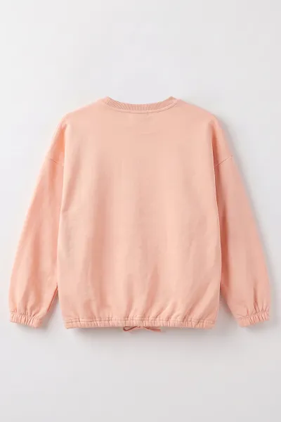 Yavruağzı (4-12 Yaş) Belden Bağcıklı Cep Detaylı 2 İp Şardonlu Kız Çocuk Sweatshirt 489304