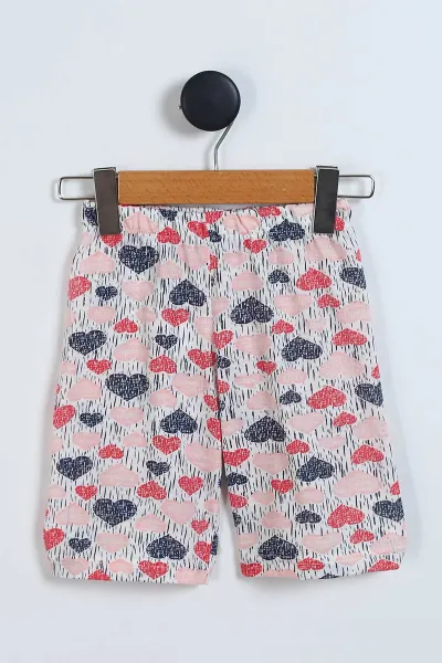 Yavruağzı (4-12 Yaş) Kalp Desenli Kısa Kol ve Şortlu Yazlık Kız Çocuk Pijama Takım 341042