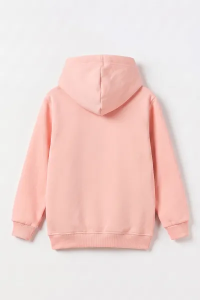 Yavruağzı (4-12 Yaş) Panda Baskılı Kapüşonlu ve Kanguru Cepli 3 İp Şardonlu  Kız Çocuk Sweatshirt 497532