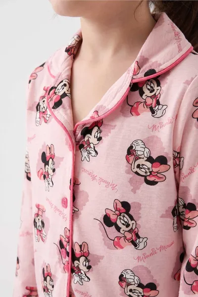Yavruağzı (4-12 Yaş)Karakter  Desenli   Uzun Kol  Ön Düğmeli Göz Bandı Detaylı Kız Çocuk Pijama Takım 473661