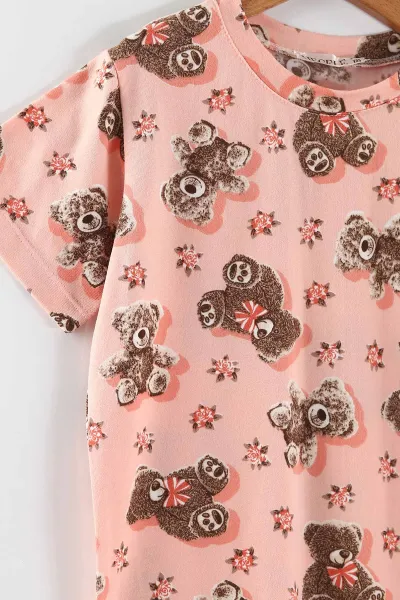 Yavruağzı (4-16 Yaş)Ayıcık Desenli Kız Çocuk Pijama Takım 466318