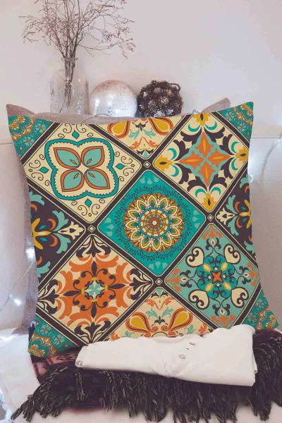 Yeşil 43x43 Dijital Baskılı Fermuarlı Modern Kırlent Kılıfı 252216
