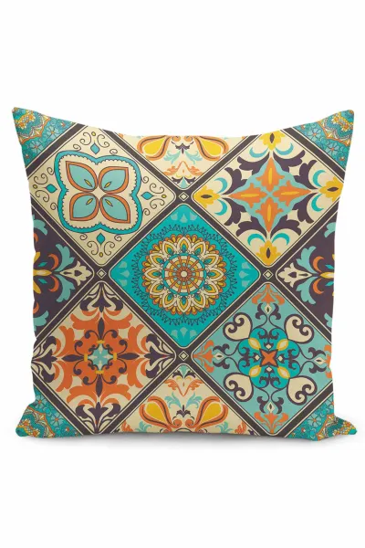 Yeşil 43x43 Dijital Baskılı Fermuarlı Modern Kırlent Kılıfı 252216