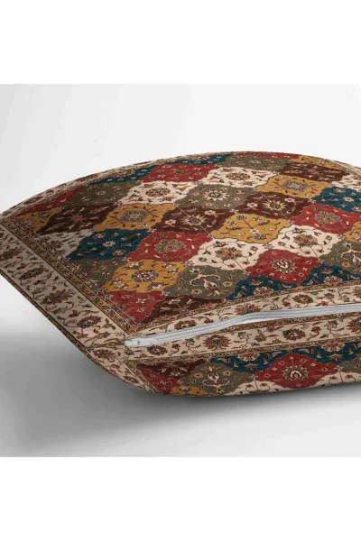Kahverengi 43x43 Dijital Baskılı Fermuarlı Modern Kırlent Kılıfı 252276