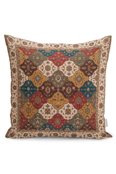 Kahverengi 43x43 Dijital Baskılı Fermuarlı Modern Kırlent Kılıfı 252276