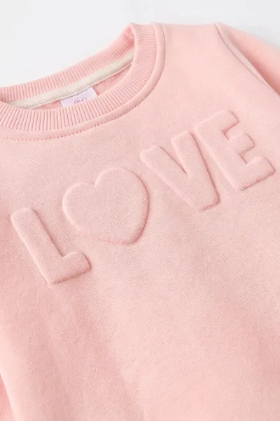 Yavruağzı (6-24 Ay) Love Kabartma Baskılı 3 İp Şardonlu Kız Bebek 2'li Takım 495614
