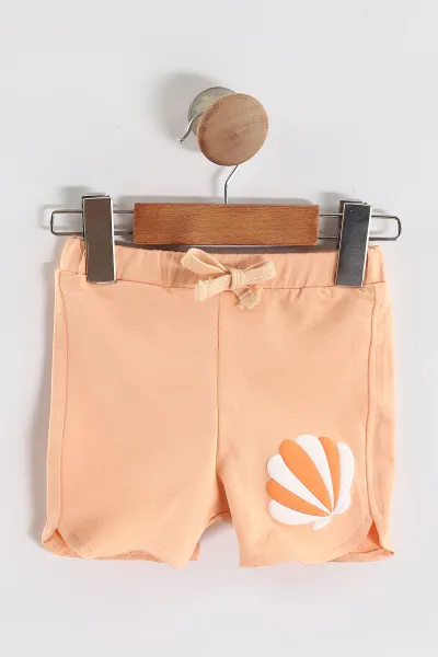 Yavruağzı (6-24 Ay)  Surf Waves Kabartma Baskılı Tişörtlü  Şortlu Kız Bebek Yazlık Takım 440299