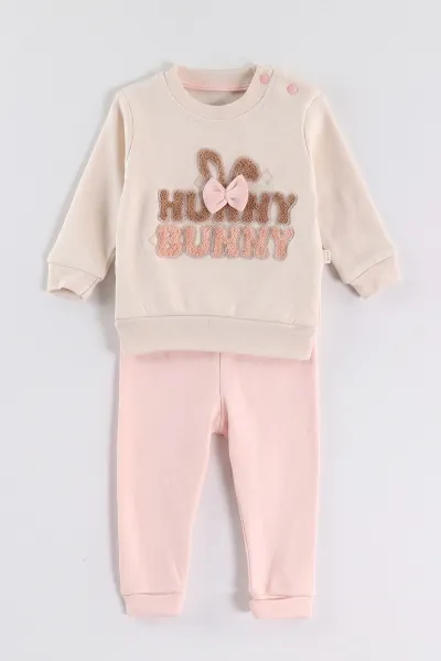Yavruağzı (6-24 Ay) Süzene Bunny Nakışlı Kız Bebek 2'li Takım 472860