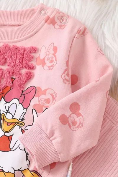Yavruağzı (6-24 Ay) Süzene Karakter Nakışlı  Sweat ve Fitilli   Taytlı   Kız Bebek 2'li  Takım 472659