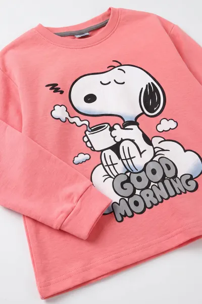 Yavruağzı (7-11 Yaş) Good Morning Baskılı Ribana Kumaş Kız Çocuk Pijama Takımı 477070