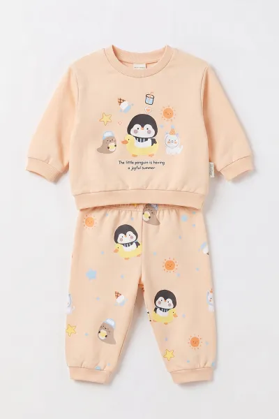 Yavruağzı (9-18 Ay) Penguen Baskılı İki İp Kız Bebek İkili Takım 495730