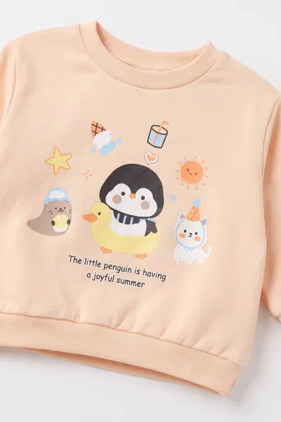 Yavruağzı (9-18 Ay) Penguen Baskılı İki İp Kız Bebek İkili Takım 495730