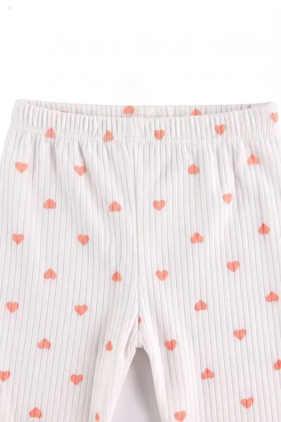Yavruağzı Beyaz   (1-3 Yaş) Küçük Kalp Desenli  Raporlu Kız Çocuk Pijama Takım 477354