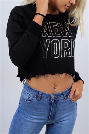 Yazı Detay Desenli Kısa Sweat 3832B