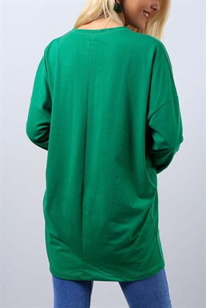 Yazılı Salaş Yeşil Bayan Sweat Modeli 8903B