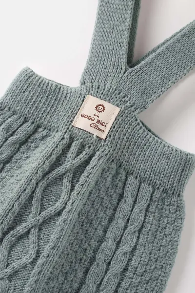 Yeşil (0-12 Ay) Örgülü Ayaklı Unisex Bebek Triko Salopet 474322