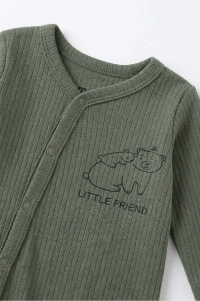 Yeşil (0-3 Ay) Little Friend Baskılı Raporlu ve Patikli  2'li Erkek Bebek Tulum 486912