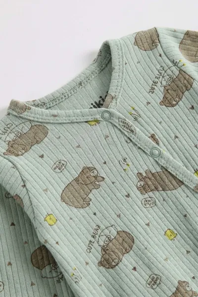 Yeşil (0-3 Ay) Little Friend Baskılı Raporlu ve Patikli  2'li Erkek Bebek Tulum 486912