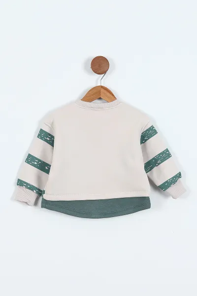 Yeşil (0-4 Yaş) Çizgili Hayvan Baskılı 3 İp Şardonlu Erkek Çocuk Sweatshirt 417554