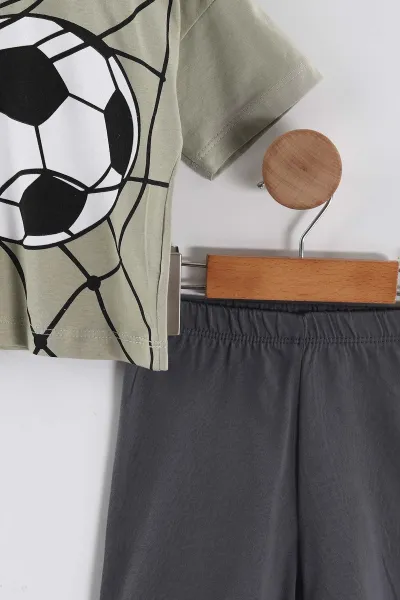 Yeşil (0-4 Yaş) Futbol Topu Baskılı Tişörtlü Şortlu Süprem Erkek Çocuk Yazlık Takım 457381