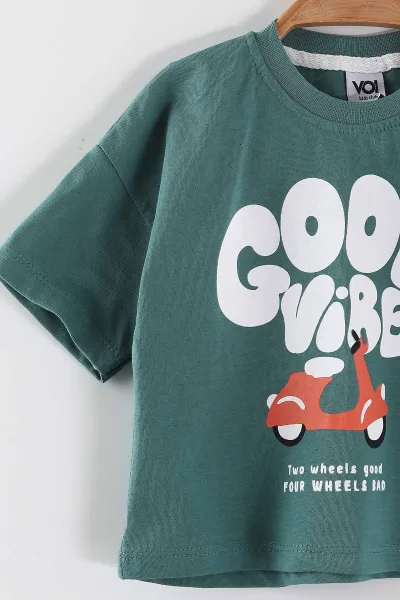 Yeşil (0-4 Yaş)Good Vibes Baskılı Tişörtlü  Şortlu  Erkek Çocuk Yazlık Takım 461723