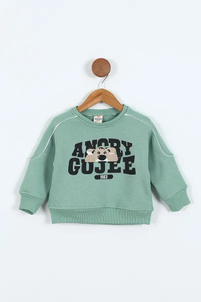 Yeşil (0-4 Yaş)Gujje Baskılı Biye Detaylı  3  İp Şardonlu Erkek Çocuk Sweatshirt 417567