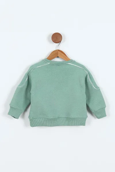 Yeşil (0-4 Yaş)Gujje Baskılı Biye Detaylı  3  İp Şardonlu Erkek Çocuk Sweatshirt 417567