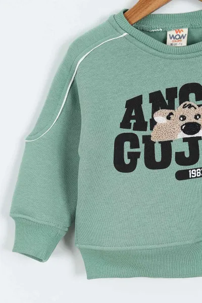 Yeşil (0-4 Yaş)Gujje Baskılı Biye Detaylı  3  İp Şardonlu Erkek Çocuk Sweatshirt 417567