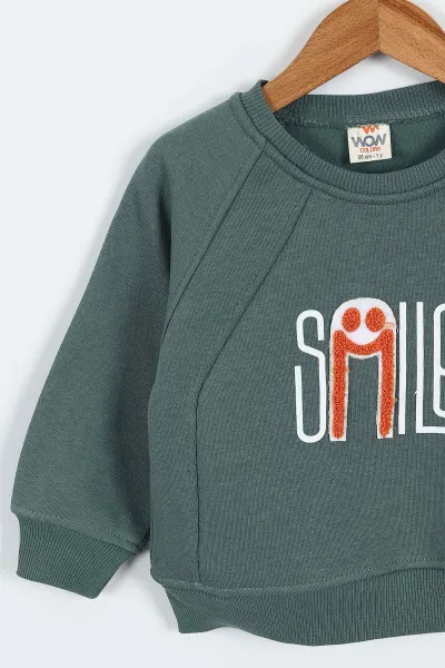 Yeşil (0-4 Yaş)Smile Baskılı Dikiş Detaylı  3  İp Şardonlu Erkek Çocuk Sweatshirt 417561