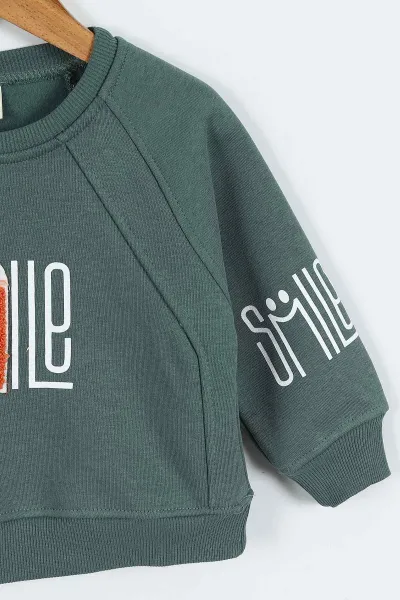 Yeşil (0-4 Yaş)Smile Baskılı Dikiş Detaylı  3  İp Şardonlu Erkek Çocuk Sweatshirt 417561
