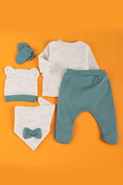 Yeşil (0-6 Ay) Kırçıllı Papyonlu Erkek Bebek Zıbın Takım 230336