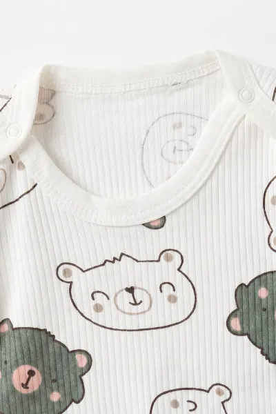 Yeşil (0-9 Ay )  Ayıcık Kafası  Baskılı Kısa Kol  Bebek & Çocuk Çıtçıtlı Badi 480430