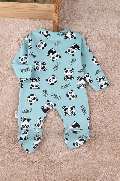Yeşil (0-9 Ay) Panda Baskılı Çıtçıtlı Patikli Erkek Bebe Tulum 180090