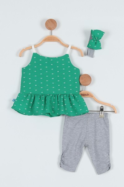 Yeşil (06-24 Ay) Fiyonk Askılı Taytlı Kız Bebe Takım 187429