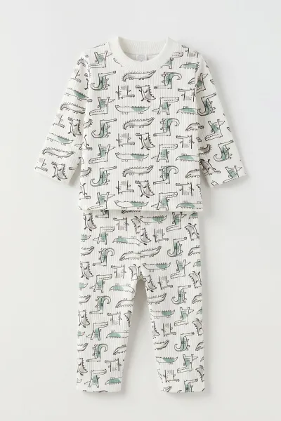 Yeşil (1-3 Yaş) Balık Desenli Raporlu Çocuk Pijama Takım  484707