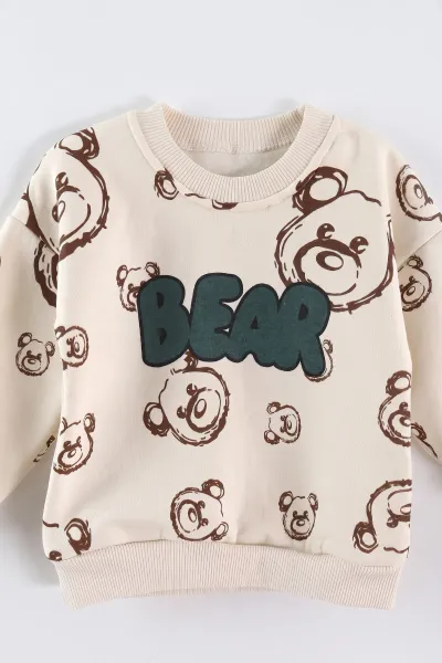 Yeşil (1-3 Yaş) Bear Baskılı 3 İp Şardonlu Erkek Bebek&Çocuk Kışlık Takım 496572