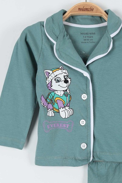 Yeşil (1-3 Yaş) Köpek Everest Baskılı Kız Bebe Pijama Takım 181860