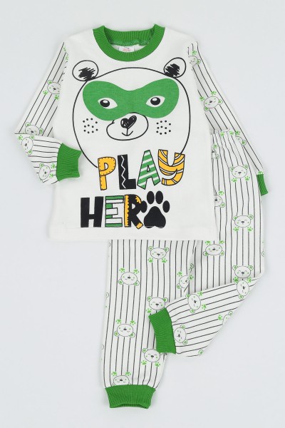 Yeşil (1-3 Yaş) Play Hero Baskılı Erkek Çocuk Pijama Takım 135539