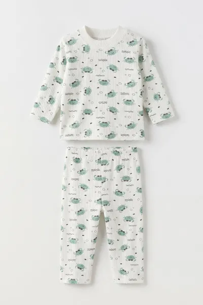 Yeşil (1-3 Yaş)Raporlu Yengeç Baskılı Çocuk Pijama Takımı 477368